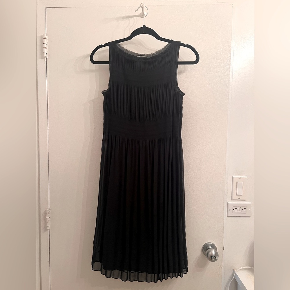 Vivienne Tam Black Pleated Midi Cocktail Dress